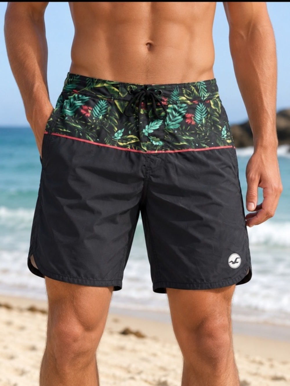 Hollister Men’s Black Tropical Floral Board Shorts Swim Trunks Size 30